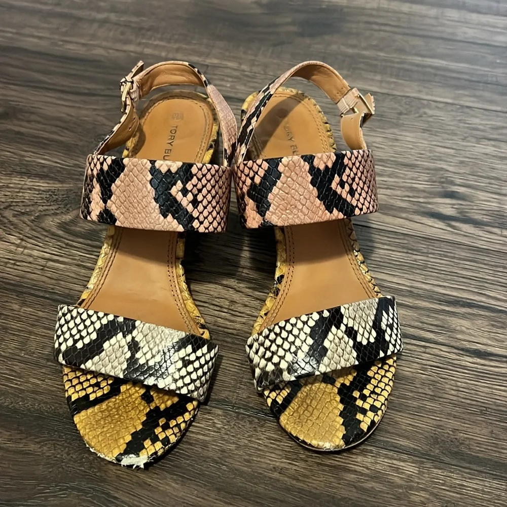 Tory Burch Multicolor Snake Print Strappy Heeled Sandal